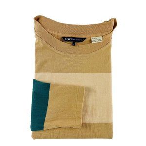 Levis Made & Crafted Brown w/ Blue Stripe Long Sleeve Cotton T-Shirt Womens L